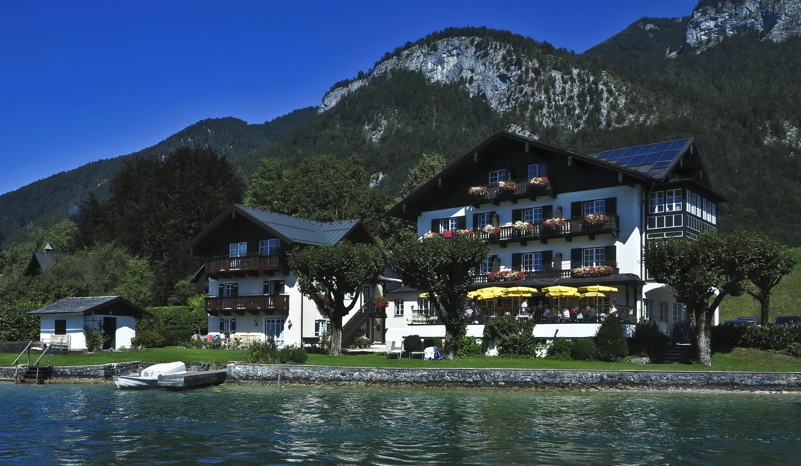 austria, House, Lake, Mountains, St, Gilgen Wallpaper