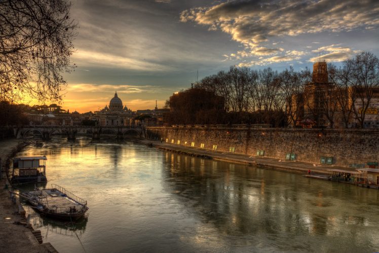 italy, Rivers, Sunrises, And, Sunsets, Bridges, Roma, Cities HD Wallpaper Desktop Background