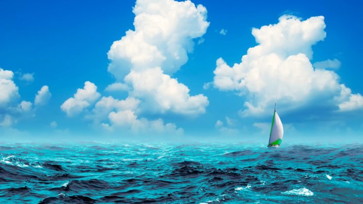 sea, Blue, Sky, Boat, Clouds HD Wallpaper Desktop Background