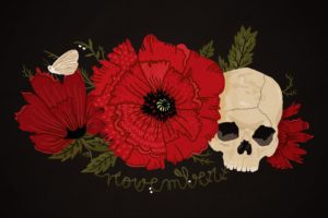 skull, Flower, Red, Butterfly