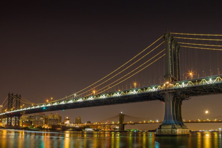 bridge, Bridges, Brooklyn, Cities, City, Intel, Rivers, New, York, Manhattan, Night, Light HD Wallpaper Desktop Background