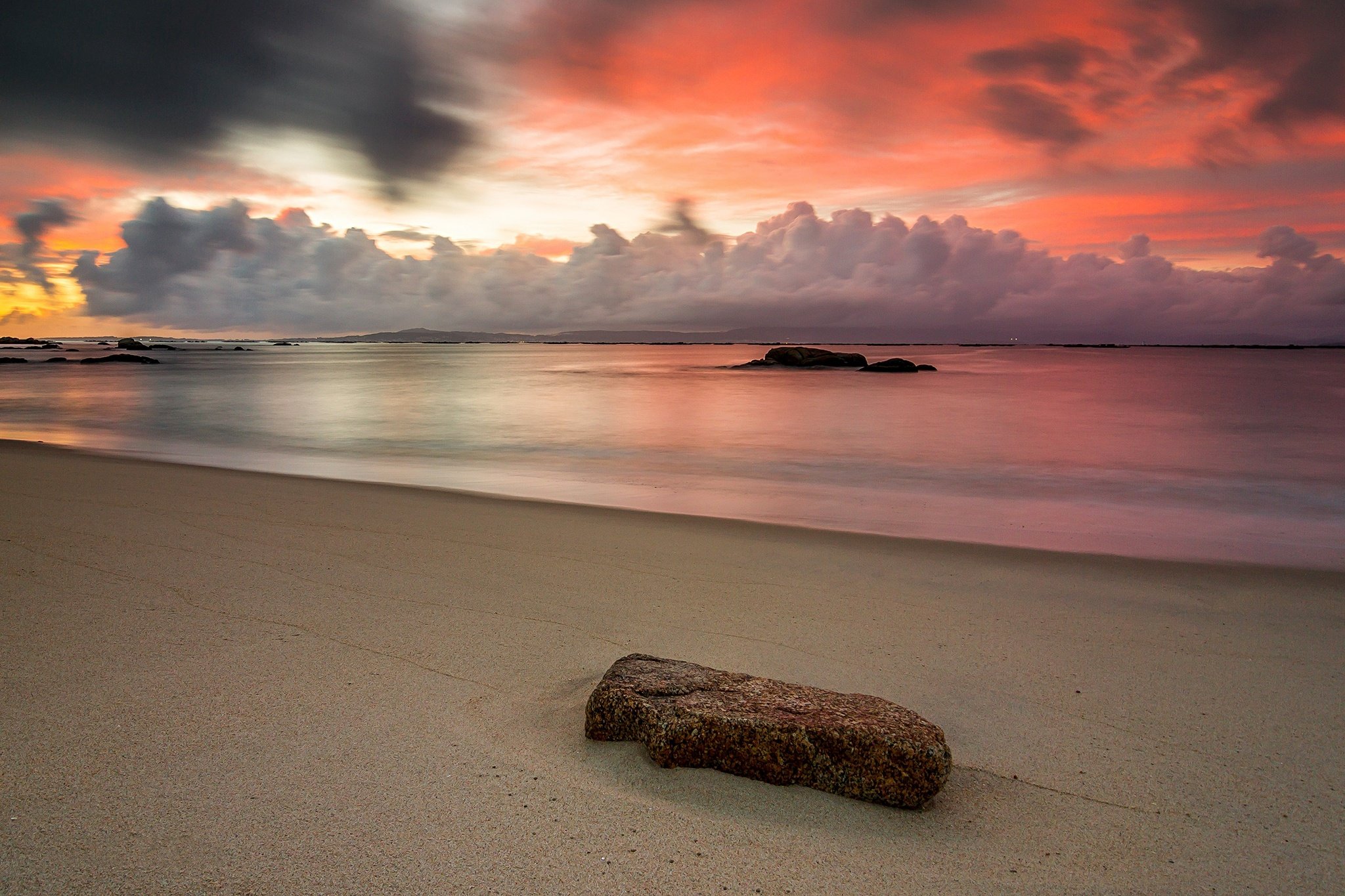 stone, Cloud, Sunset, Ocean, Sea, Beach Wallpaper