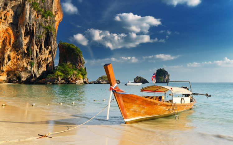 boat, Beach, Sun, Sky, Nature, Sea HD Wallpaper Desktop Background