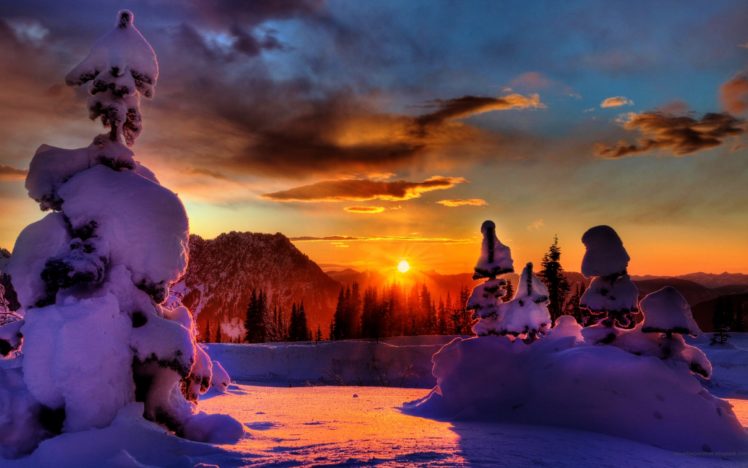 winter, Sunset HD Wallpaper Desktop Background