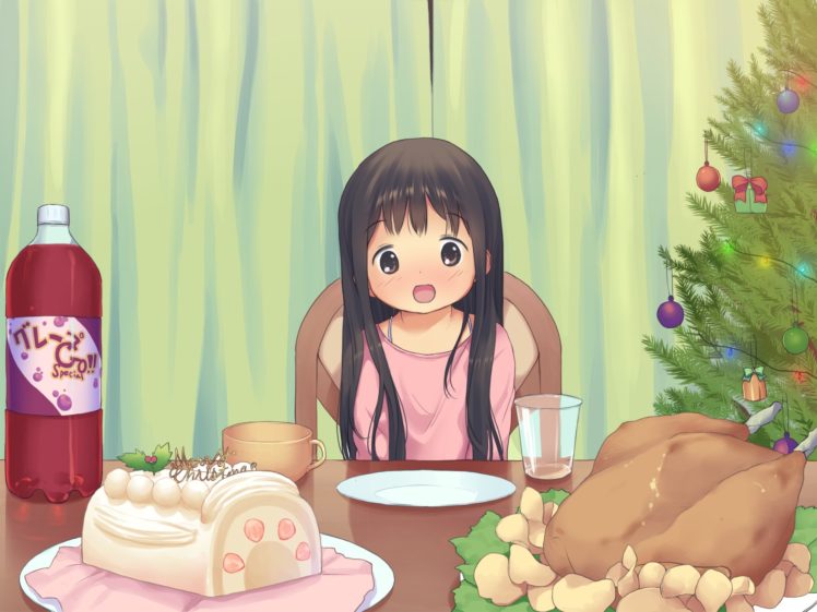 anyannko, Brown, Eyes, Brown, Hair, Christmas, Food, Loli, Original HD Wallpaper Desktop Background