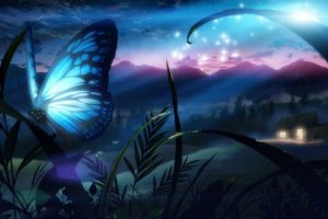 butterfly, Eden, Grass, Night, Tree, Original, Fantasy