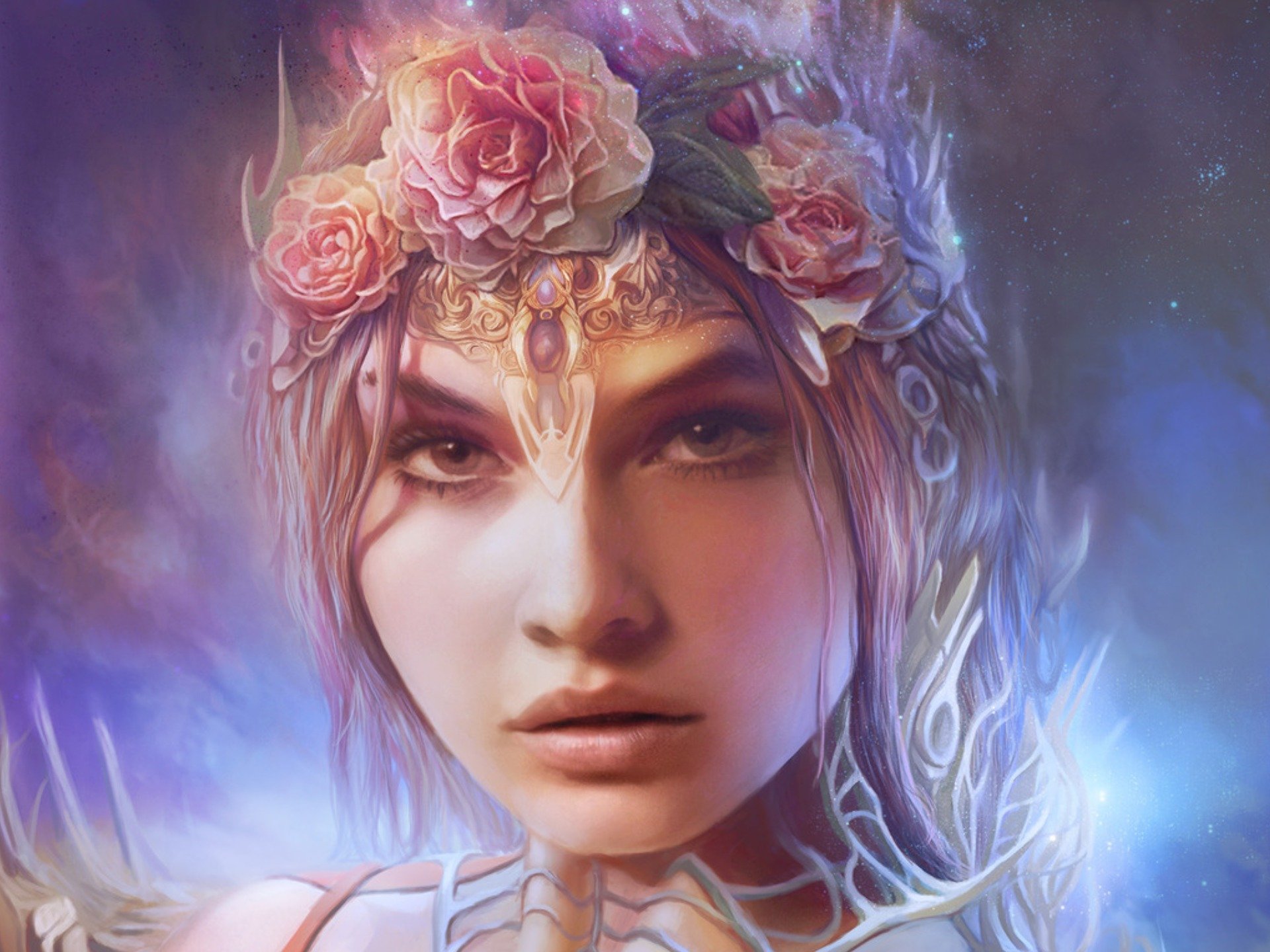 fantasy, Queen, Portrait, Flowers, Crown Wallpaper