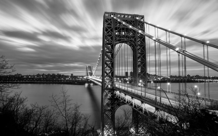 bridge, Bw, River, George, Washington, Bridge, New, Jersey HD Wallpaper Desktop Background