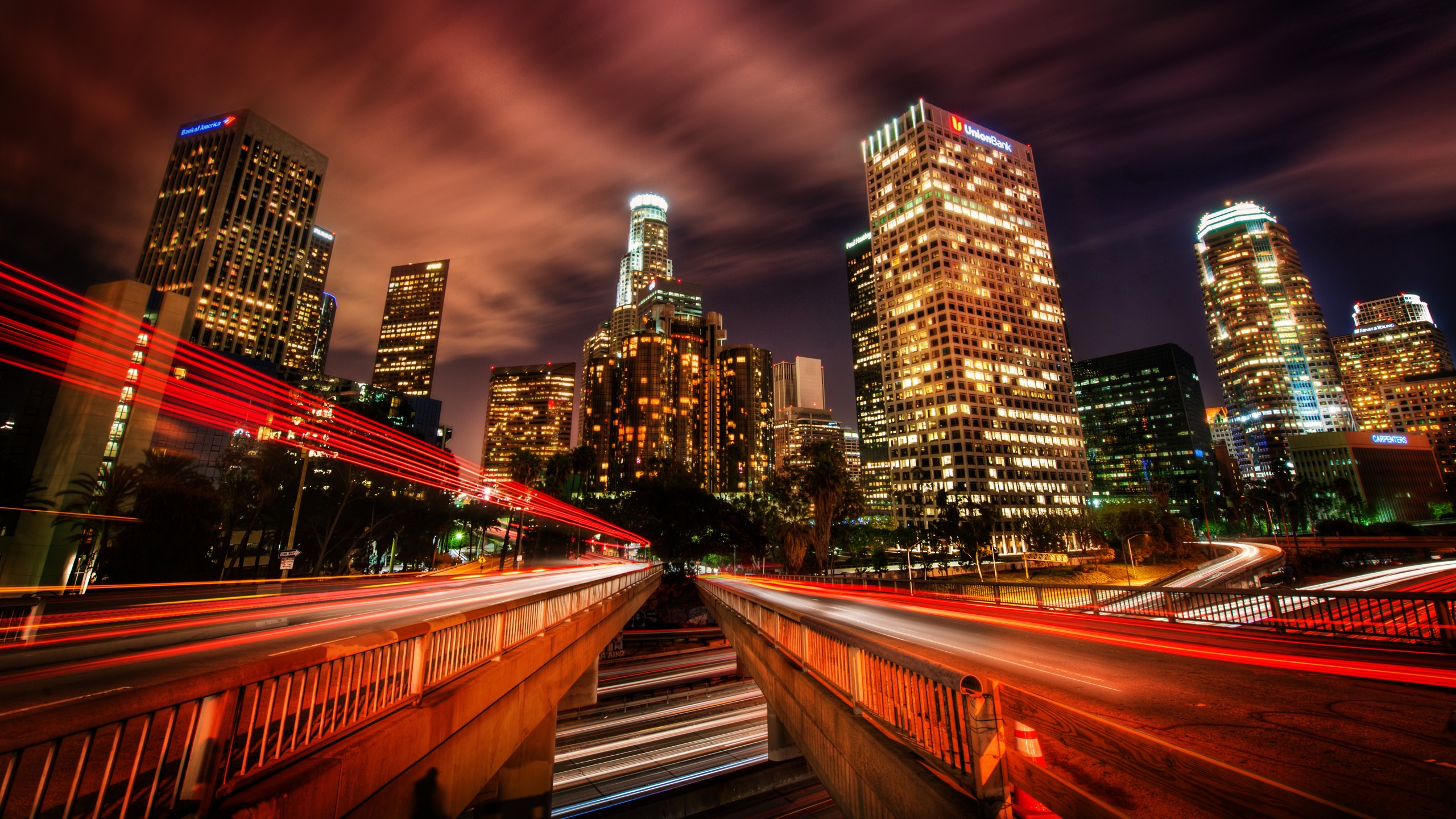 los, Angeles, La, Buildings, Skyscrapers, Night, Timelapse Wallpaper