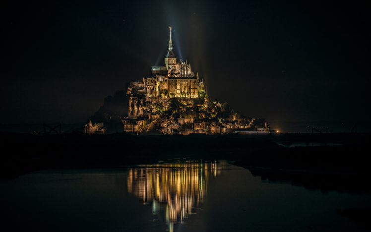 mont, Saint michel, Castle, Buildings, Night, Lights HD Wallpaper Desktop Background