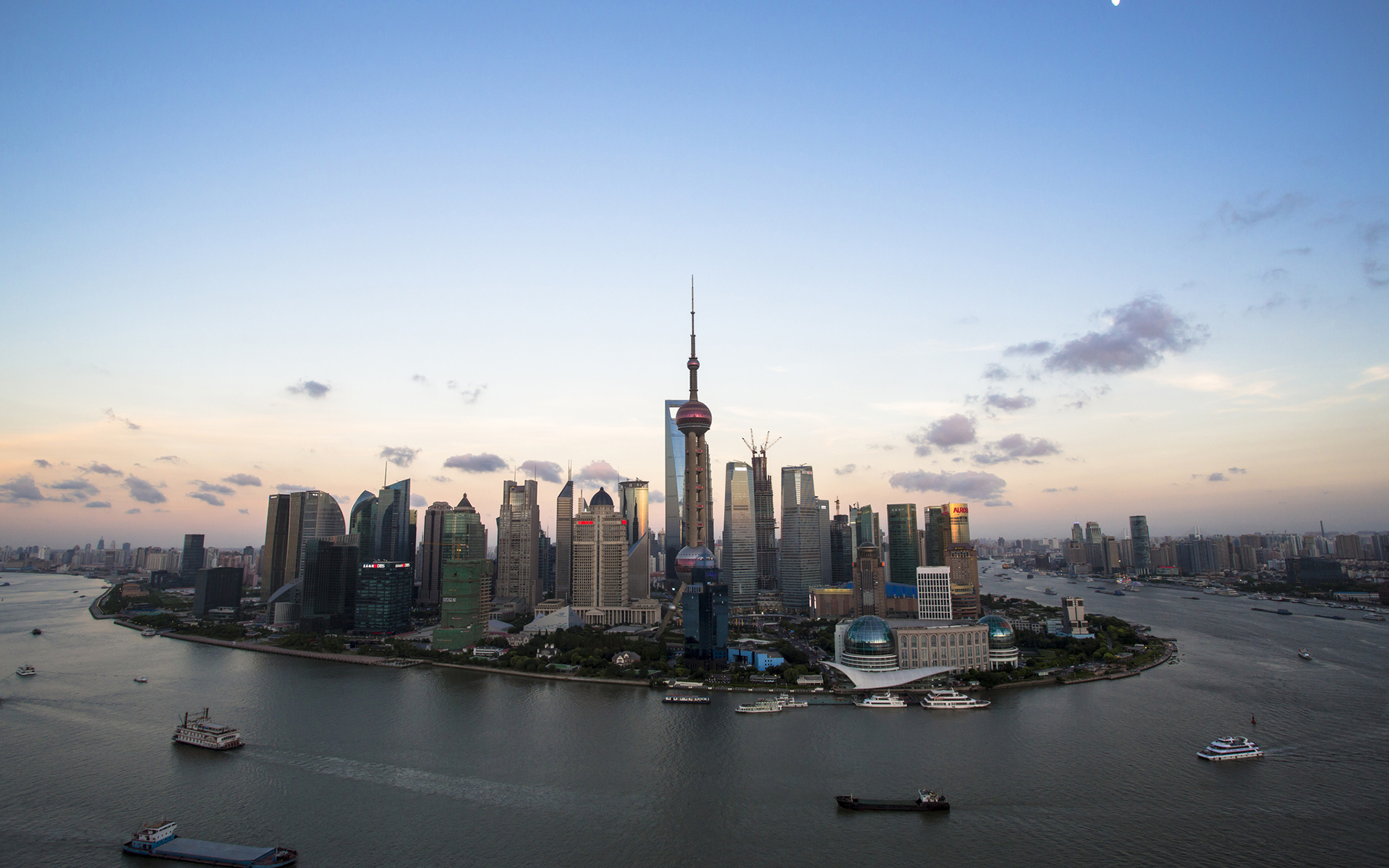 shanghai, Buildings, Skyscrapers, Ships, Boats, Bay Wallpaper