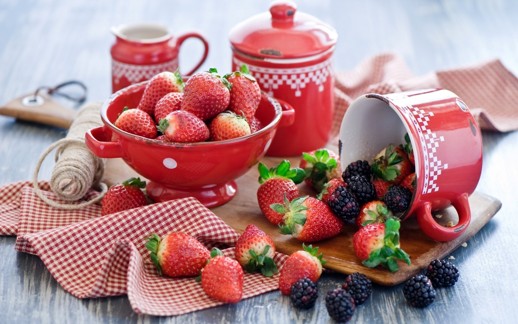 blackberries, Summer, Dishes, Strawberries, Berries, Still, Life Wallpaper
