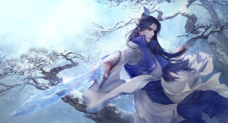 ice, Sword, Samurai, Long, Hair, Boy, Snow, Game HD Wallpaper Desktop Background
