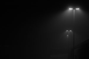 fog, Dark, Lamp, Post, Lights, Monochrome