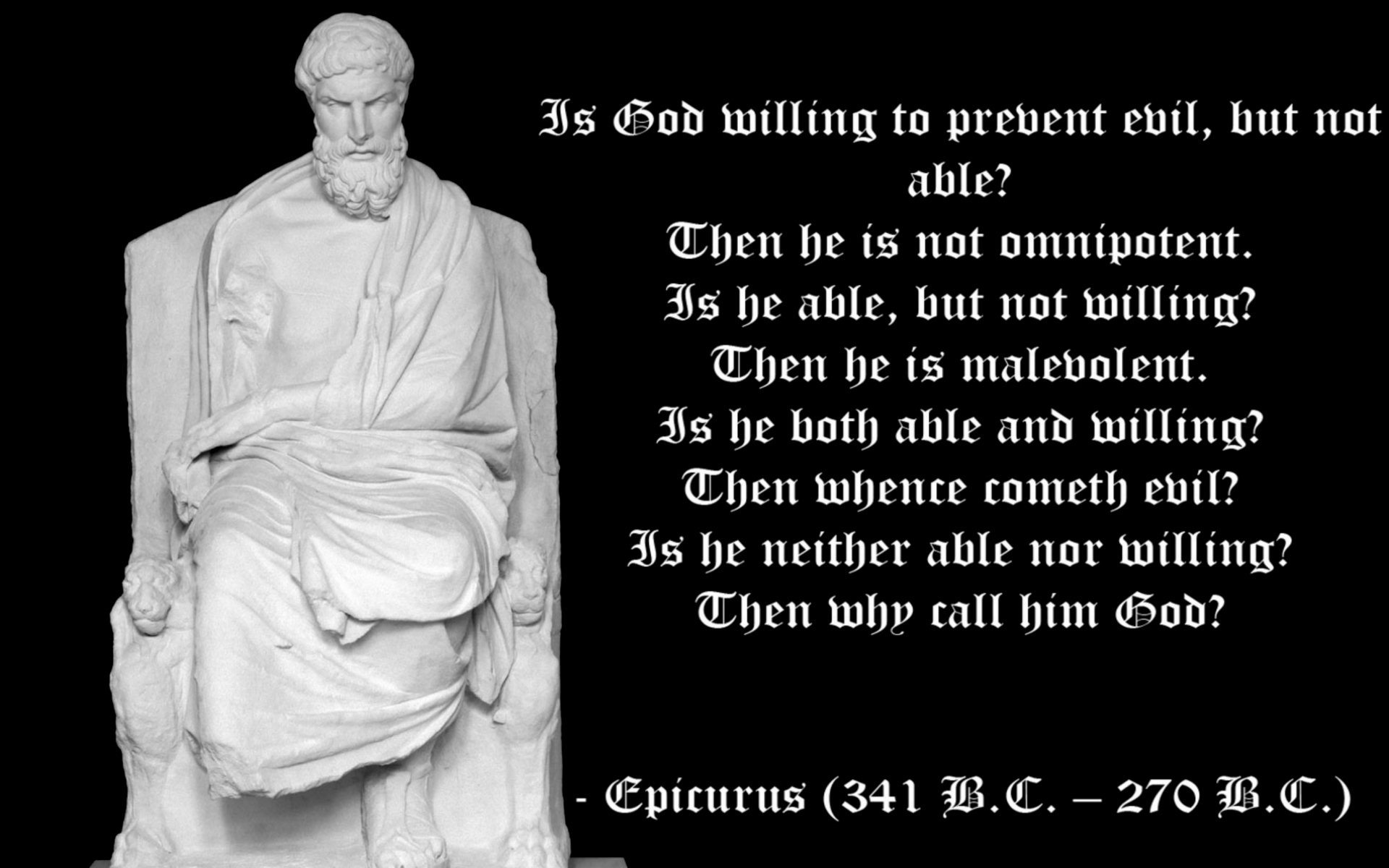 religious, Epicurus, Quotes, Statement, Text, Statue Wallpaper