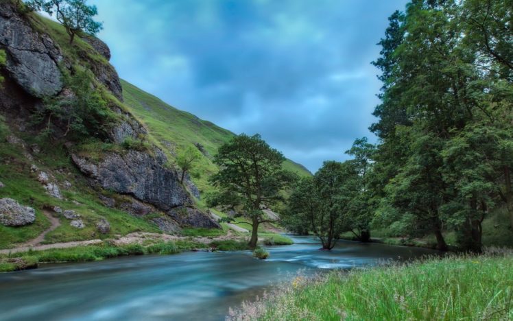 summer, River, Nature, Trees, Sky, Hills HD Wallpaper Desktop Background