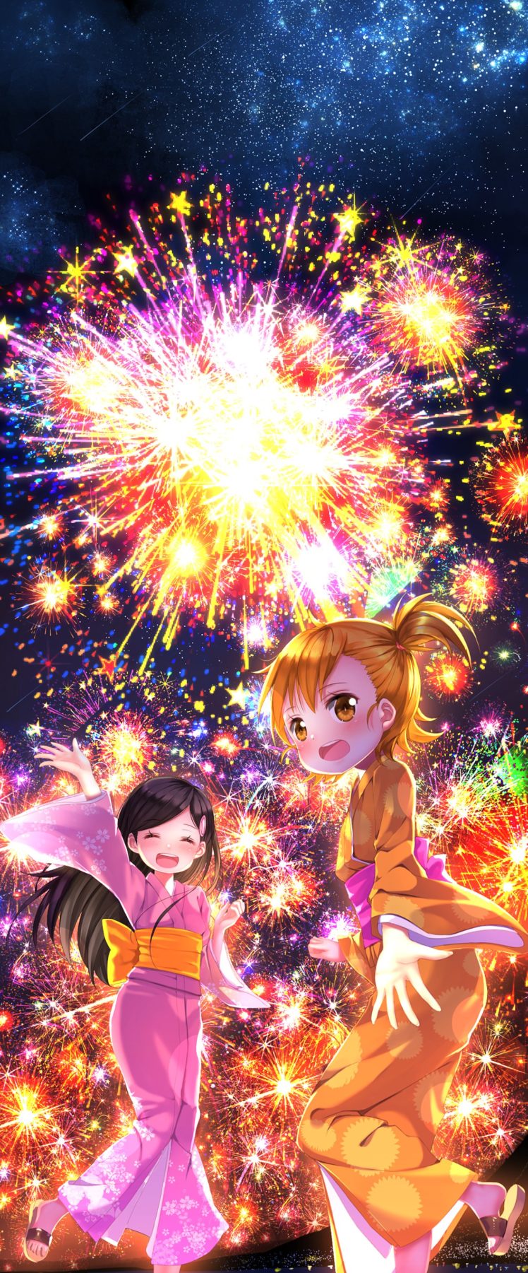 anime, Fireworks, Chibi, Small, Pretty, Girl, Kid, Kimono HD Wallpaper Desktop Background