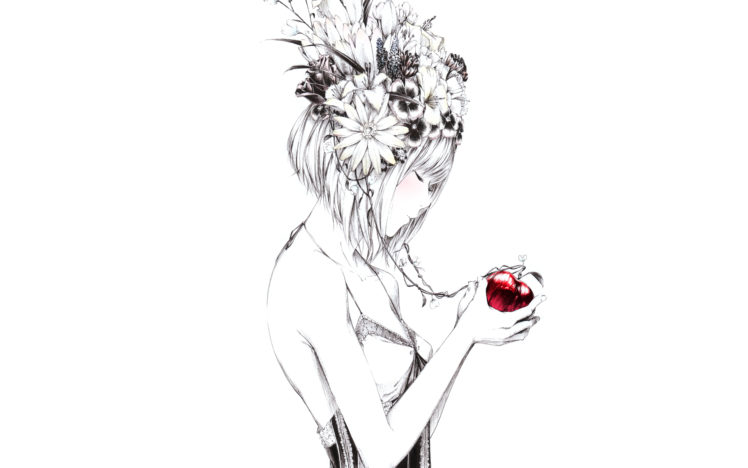 girl, Flowers, Apple, Drawing HD Wallpaper Desktop Background