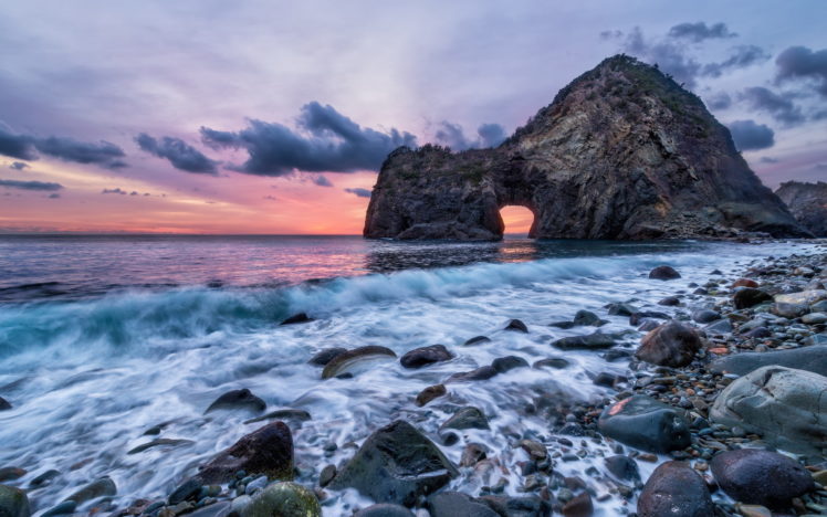 sunset, Sea, Rock, Landscape, Beaches, Ocean HD Wallpaper Desktop Background
