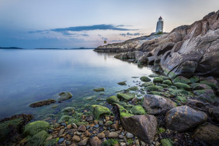 sea, Lighthouse, Rocks, Beach, Rocks, Landscape HD Wallpaper Desktop Background