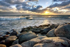 sunset, Sea, Rocks, Nature, Waves