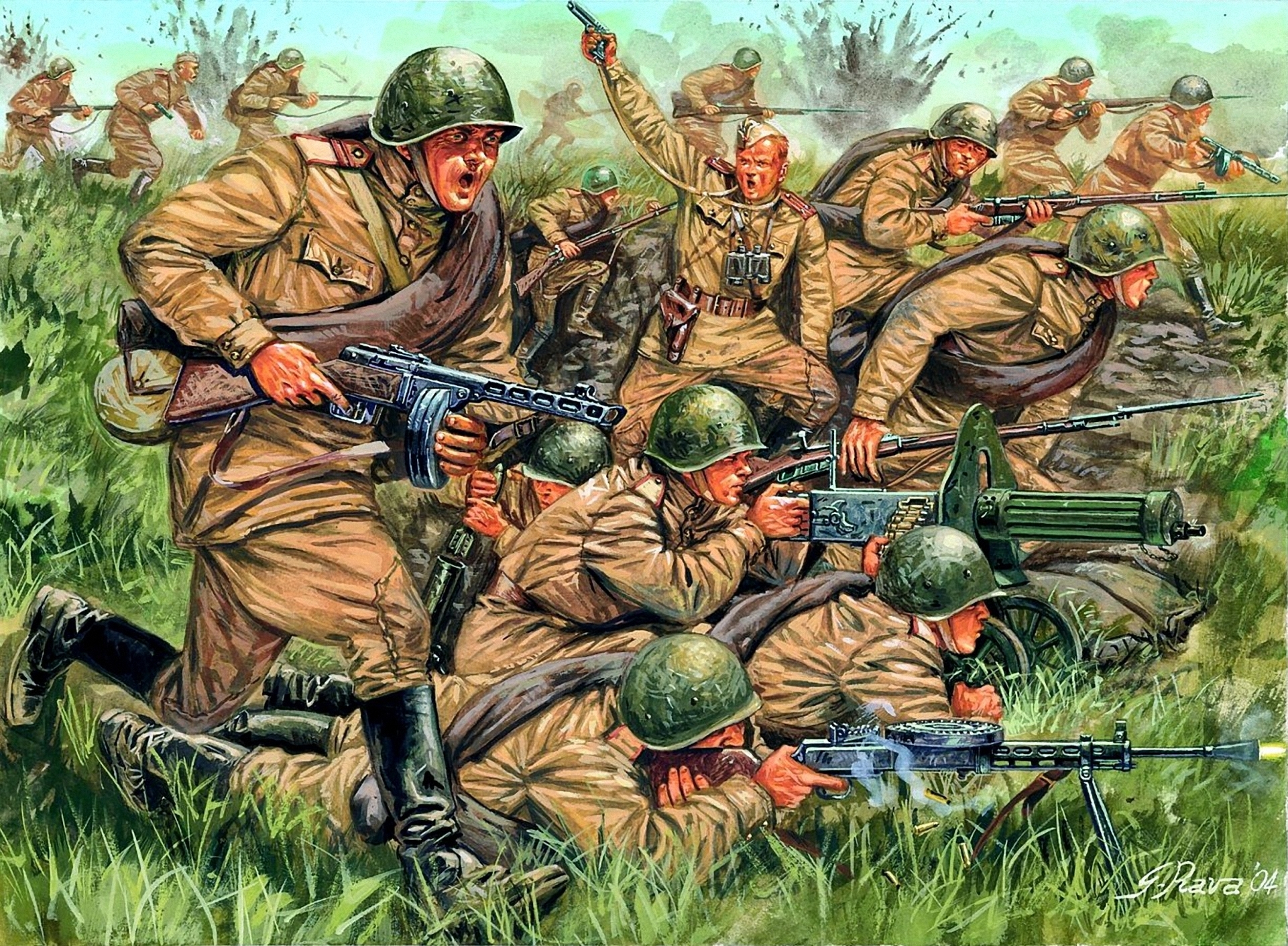 soldiers, Painting, Art, Machine, Guns, Army, Battle, Military, Weapons Wallpaper