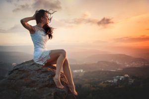 landscape, View, Height, City, Dal, Beauty, Wind, Girl, Sunset