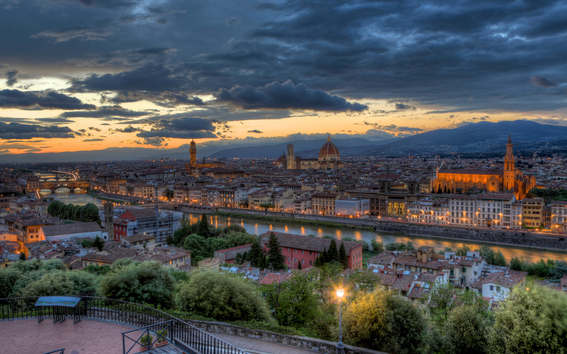 evening, Sunset, Panorama, Italy, Tuscany, Florence, Buildings, Hdr Wallpaper