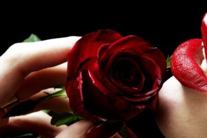 flower, Rose, Girl, Black, Background, Red, Lipstick