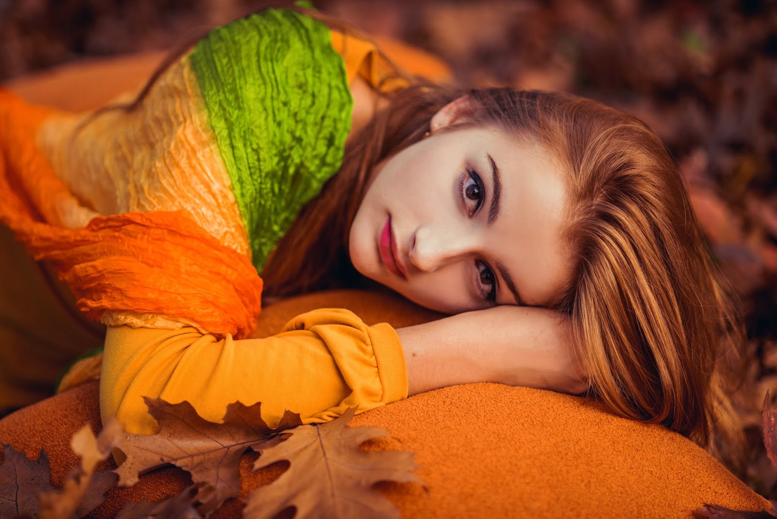 leaves, Redhead, Autumn, Fall, Woman, Female Wallpaper