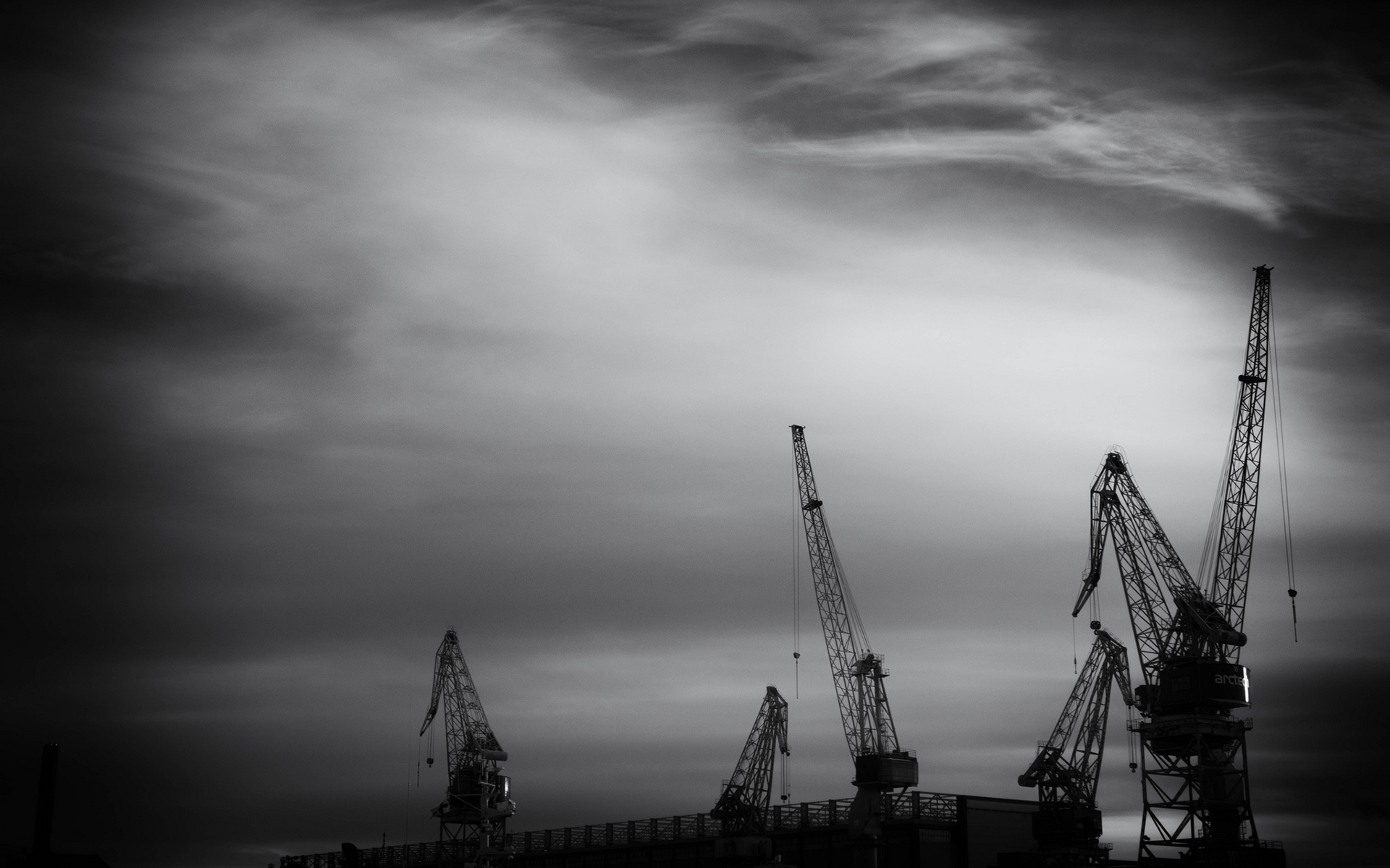 crane, Machine, Man made, Monochrome, Sky Wallpaper