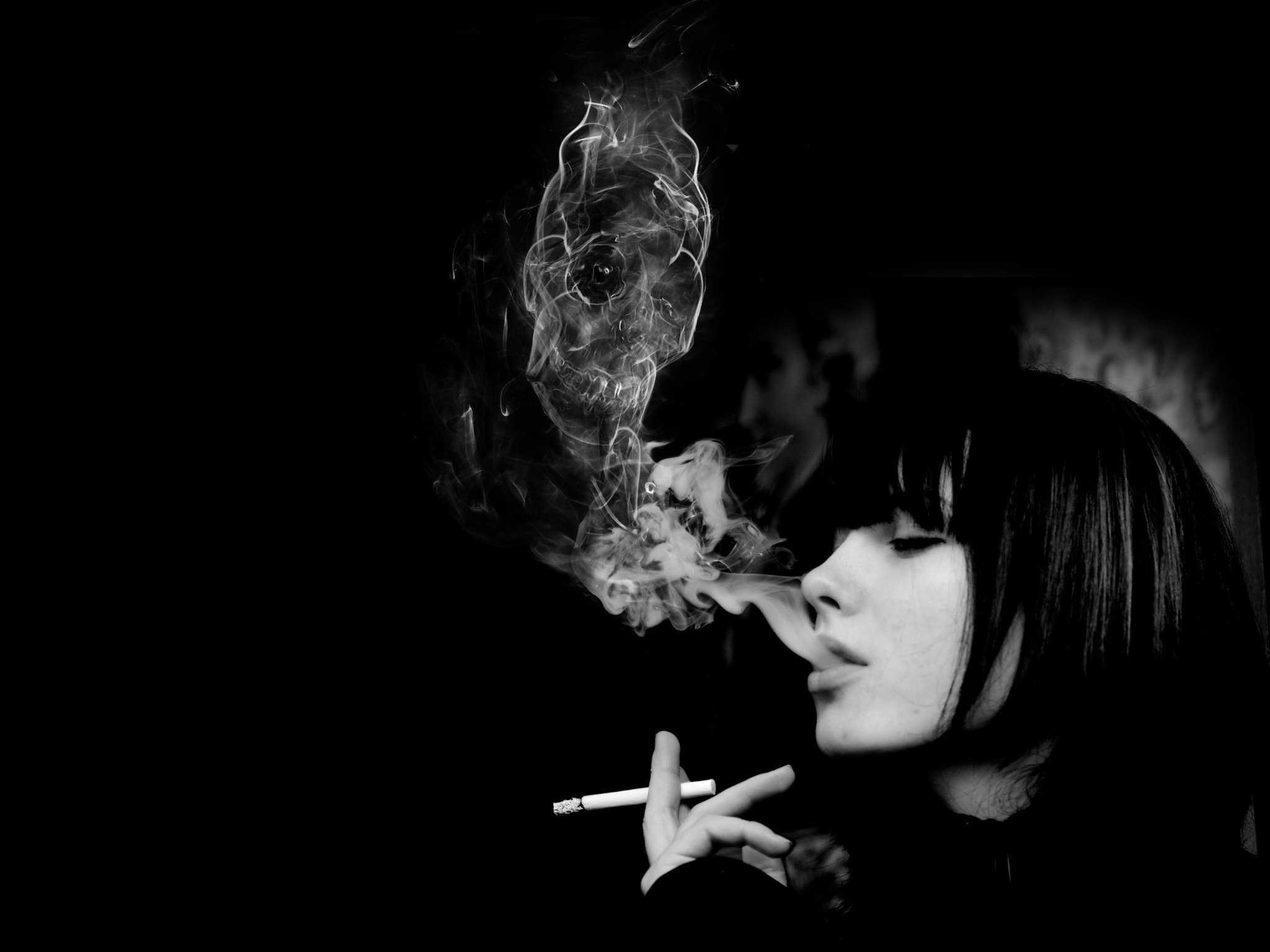 black, End, White,  , Cigarette, Smoke, Skull Wallpaper