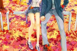 autumn, Yellow, Red, Leaves, Camera, Couple, Girl, Boy, Short, Hair, Glasses