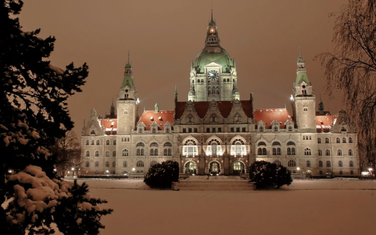 germany, Winter, Neues, Rathaus, Hannover, Snow, Buildings HD Wallpaper Desktop Background