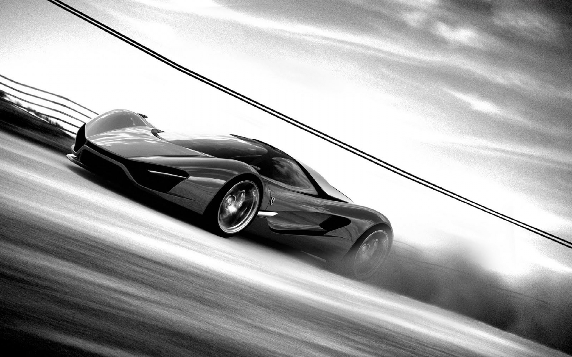 ferrari, Supercar, Black, White, Monochrome Wallpaper