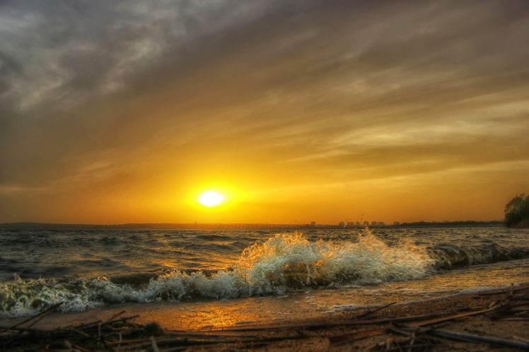 coast, Waves, Sunrise, And, Sunset, Sky, Sun, Nature, Sea, Ocean, Beach HD Wallpaper Desktop Background