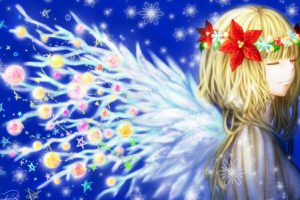girl, Toys, Anime, Christmas, New, Year, Winter, Wreath, Wings, Snowflakes, Stars, Snow, Holiday