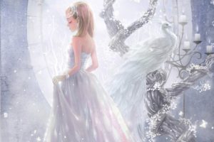 anime, Girl, Bracelet, Candles, White, Peacock, Princess