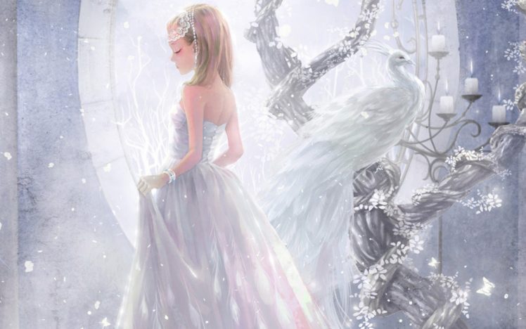 anime, Girl, Bracelet, Candles, White, Peacock, Princess HD Wallpaper Desktop Background