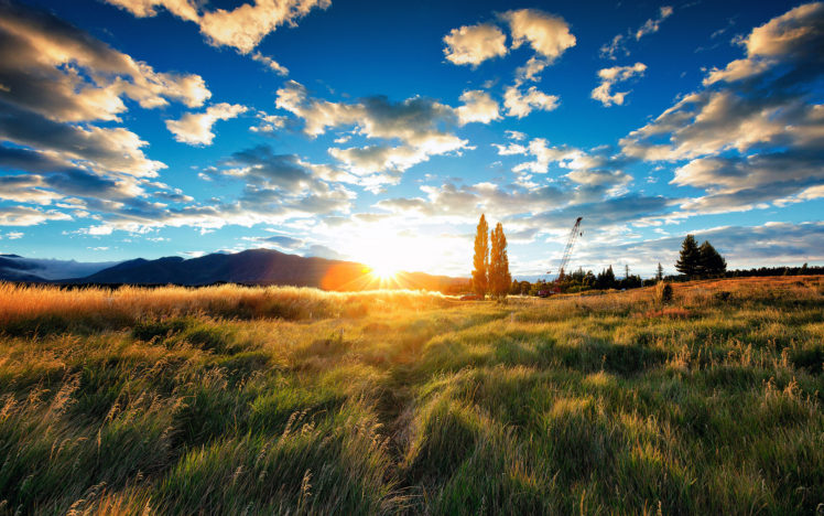 sunlight, Sunset, Clouds, Grass, Landscapes HD Wallpaper Desktop Background