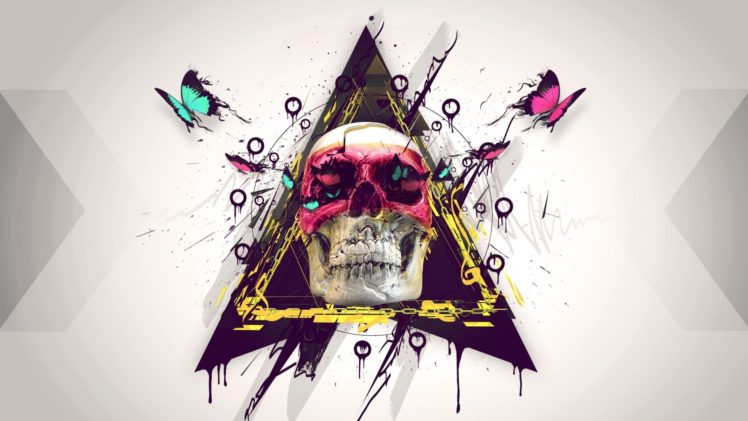 skull, Sees, All,  , Trianble, Paint, Butterfly HD Wallpaper Desktop Background
