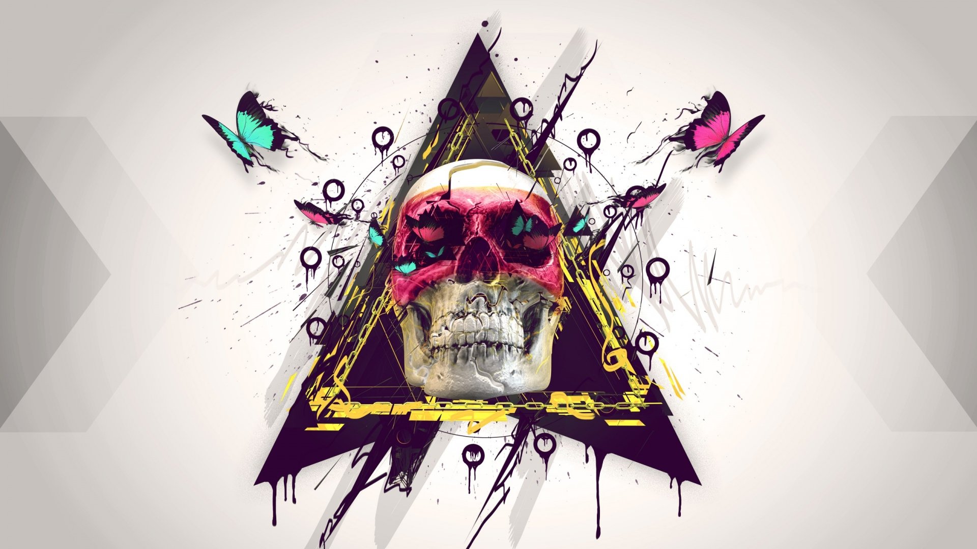 skull, Sees, All,  , Trianble, Paint, Butterfly Wallpaper