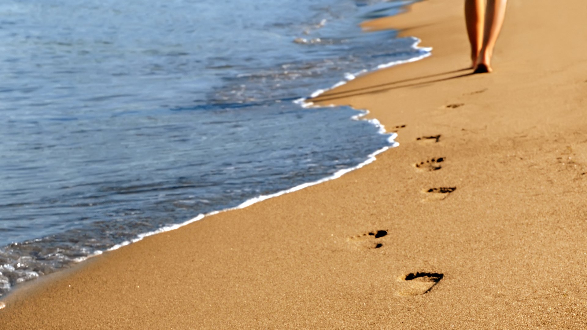 footprints, In, The, Sand,  , Sea, Sand Wallpaper