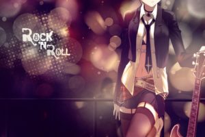 anime, Rock, Roll, Anime, Girl, Guitar, Bokeh, Light, Music