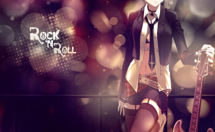 anime, Rock, Roll, Anime, Girl, Guitar, Bokeh, Light, Music HD Wallpaper Desktop Background