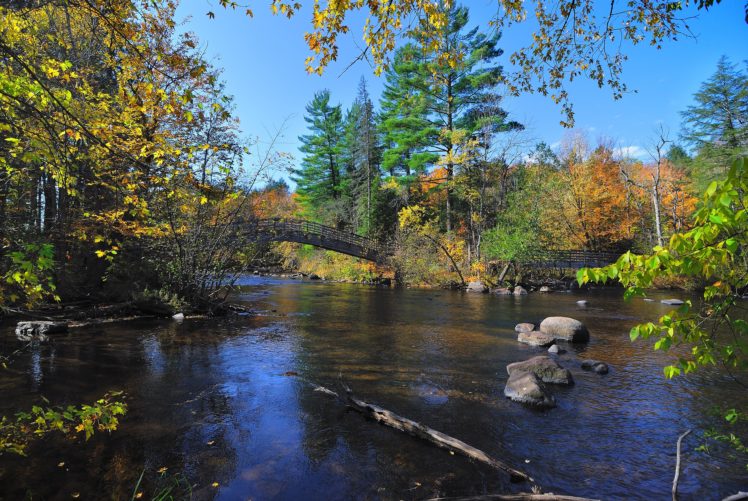 autumn, River, Trees, Bridge, Landscape HD Wallpaper Desktop Background