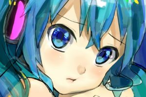 anime, Miku, Vocaloid, Drawing, Face