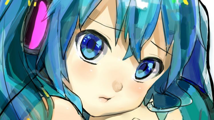 anime, Miku, Vocaloid, Drawing, Face HD Wallpaper Desktop Background