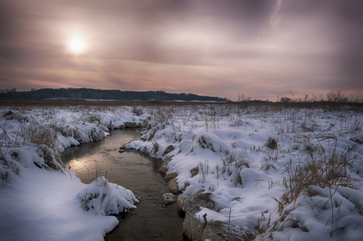 forest, Snow, Field, River, Winter HD Wallpaper Desktop Background