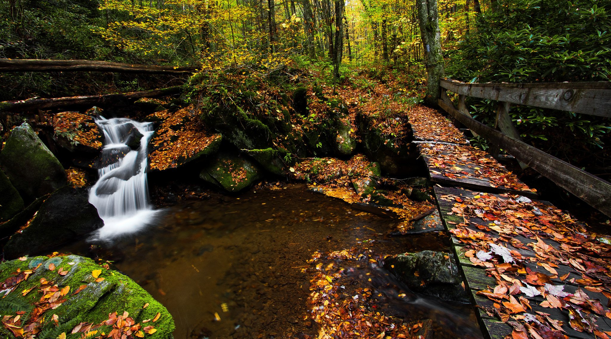 north, Carolina, Nantahala, National, Forest, Autumn, Bridge, River, Waterfall Wallpaper